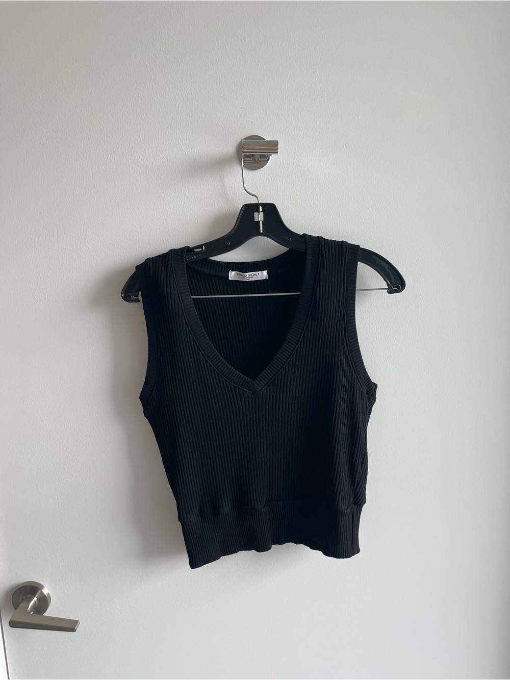 Project Social T Ribbed V-Neck Sleeveless Knit Top - Black